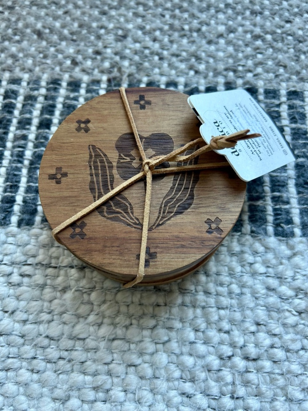 Danica Studio Handmade Engraved Acacia Wood Coasters, Set of 4
